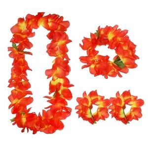 Hawaiian Leis Set For Luau Party 4pcs Tropical Flower Ribbon Lei Necklace new